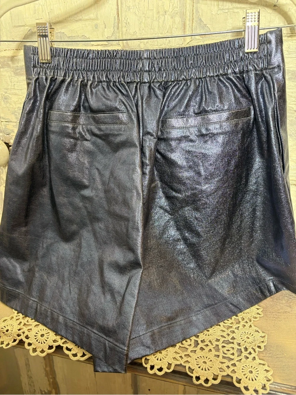 House of Harlow 1960 Metallic Navy High-Waist Pleated Shorts